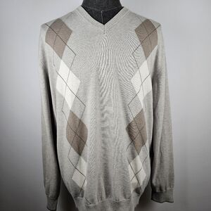 Luigi Baldo Cashmere Blend Men's Argyle Long Sleeve Sweater Size XL